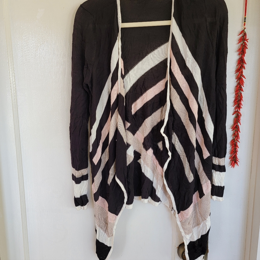 INC International Concepts Striped Black and Pink Cardigan